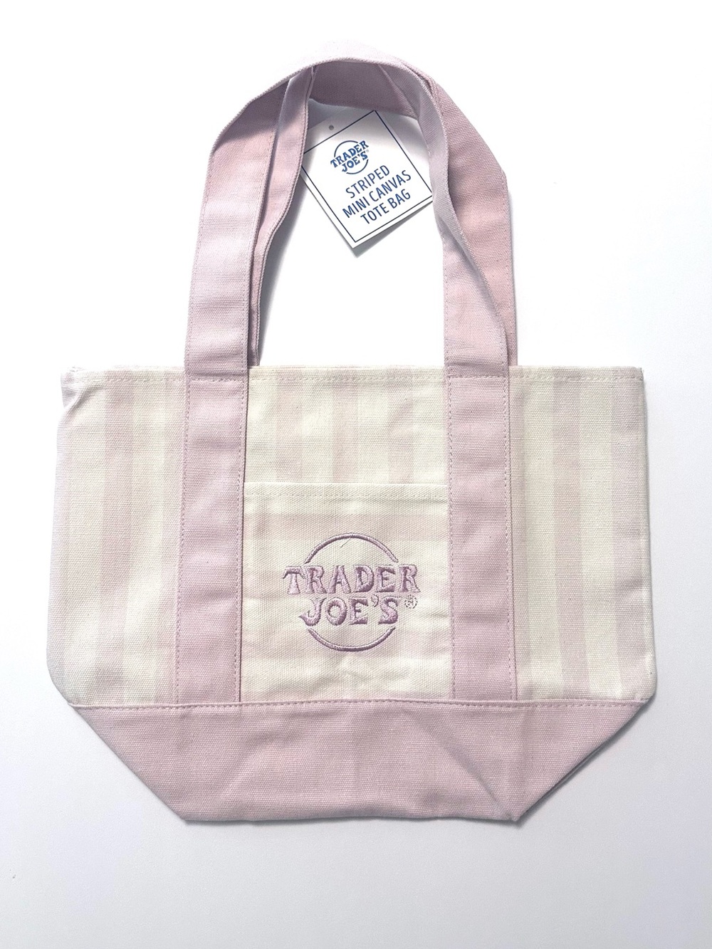 Trader Joe's Mini Canvas Tote Bag Pale Pink stripe NWT Summer 2026